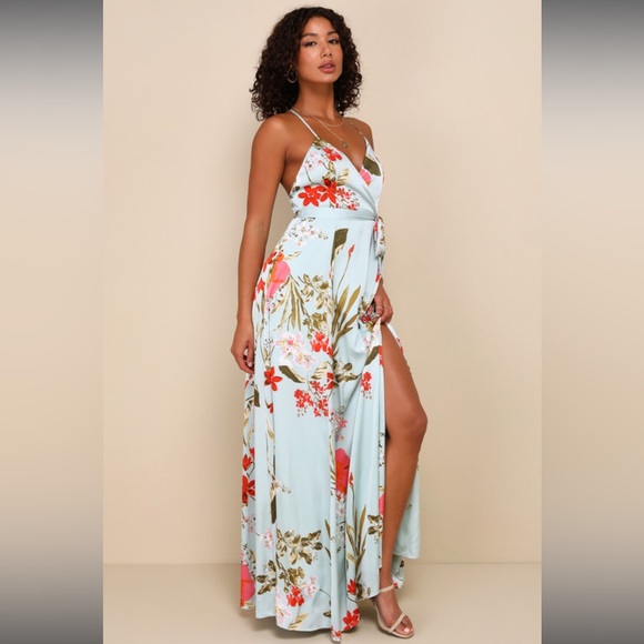 Lulus Still the One Floral Faux Wrap Dress, EUC, Size Small, Sage green color - Picture 10 of 13